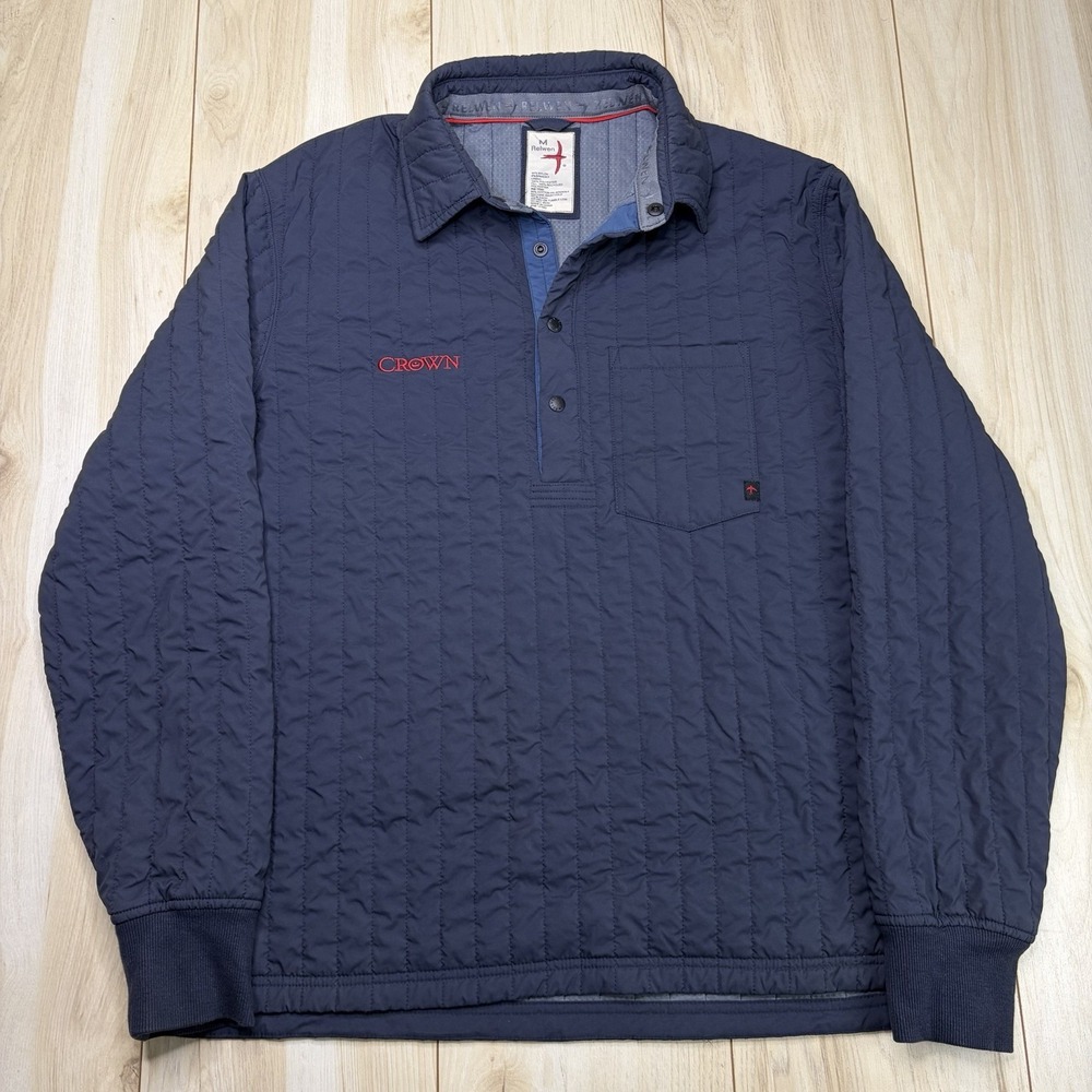 Relwen Polo-Jack Jacket Medium Navy Blue Quilted 1/4 Button Pocket Outdoors Gorp